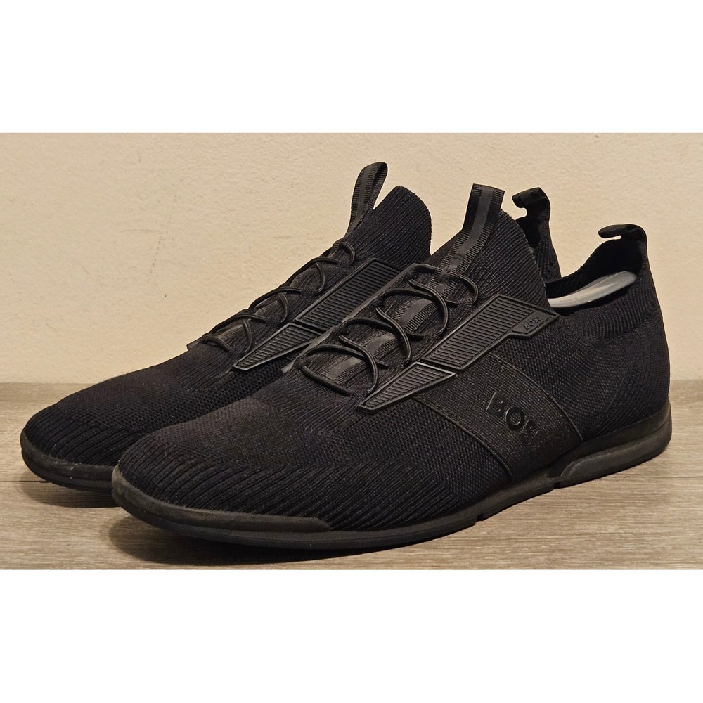 Hugo Boss Saturn Knit Black Sneakers Mens Sz 44 US 11 Low Top Trainers 50474848
